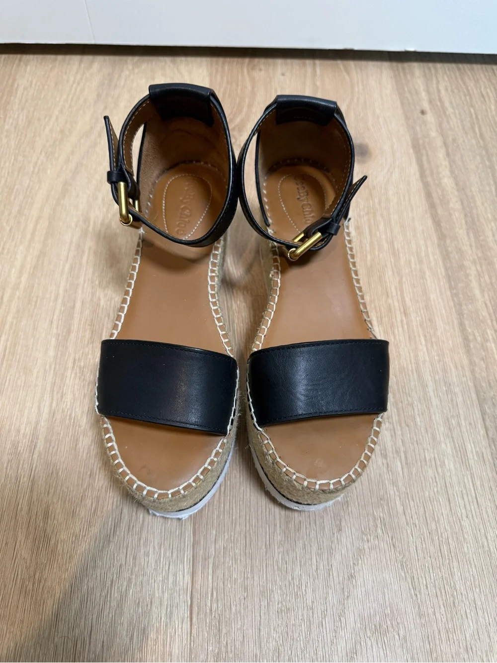 See by Chloé Black Leather Espadrille Platform Sandals EU 36 US 6 Flatform